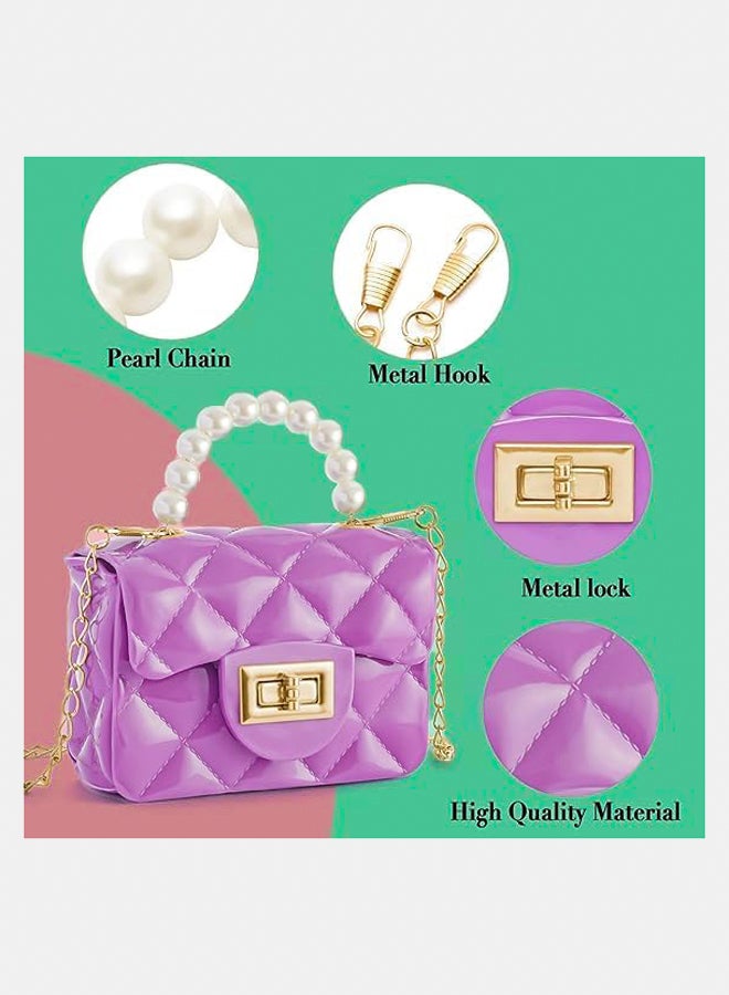 FashionabSmall Lolly Crossbody Bag for Kids Girls Women Faux PVC Quilted Top Handle with Pearl Gold Chainle Crossbody bag  - Image 3