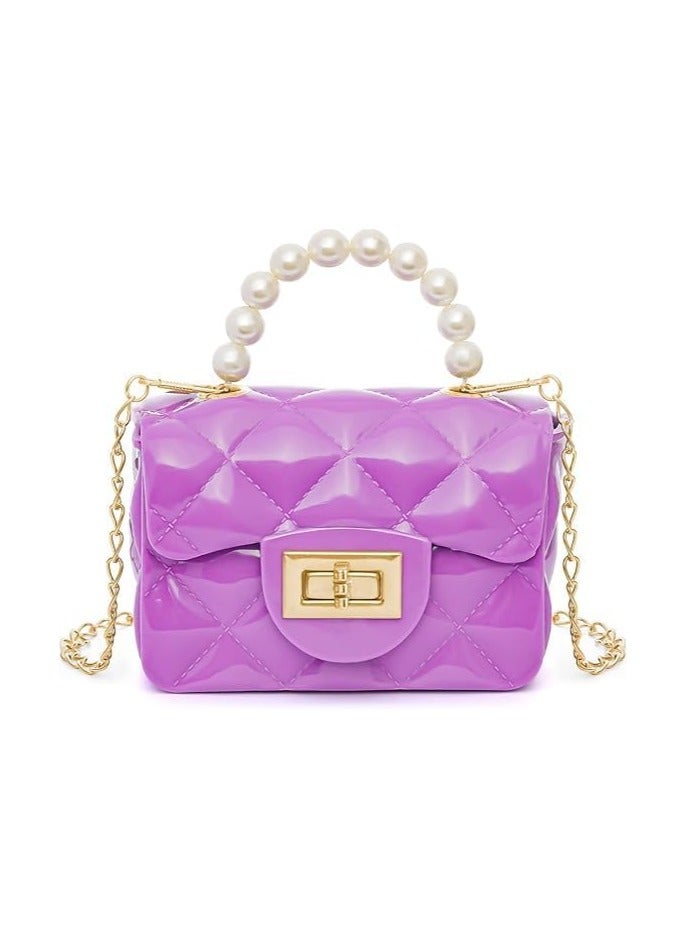 FashionabSmall Lolly Crossbody Bag for Kids Girls Women Faux PVC Quilted Top Handle with Pearl Gold Chainle Crossbody bag  - Image 1