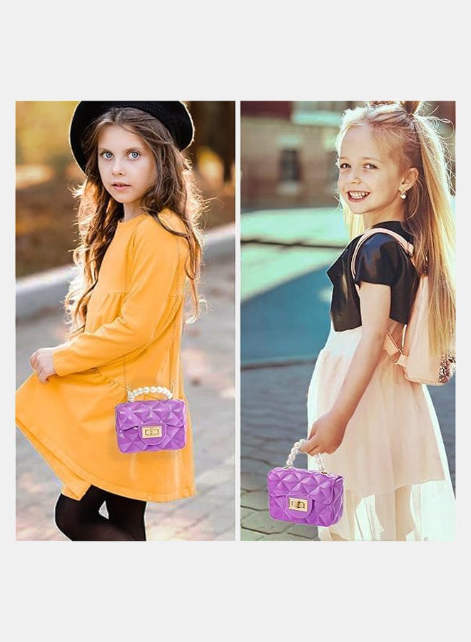 FashionabSmall Lolly Crossbody Bag for Kids Girls Women Faux PVC Quilted Top Handle with Pearl Gold Chainle Crossbody bag  - Image 2