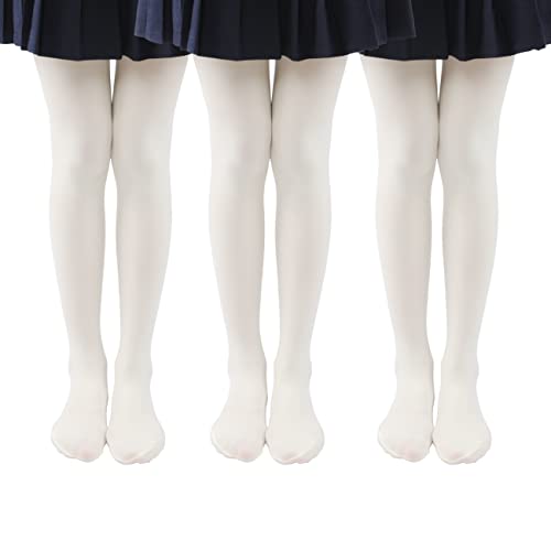 EVERSWE 3 Pairs Pack Girls Microfiber Tights Multiple Colors (Cream, 6-8 Years) - Image 4