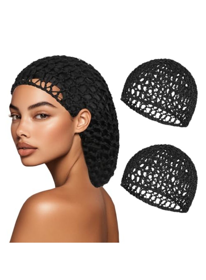 XRACEPHOL 2 PCS Hair Nets for Sleeping Mesh Crochet Hair Wrap Breathable Sleep Cap for Women Reusable Elastic HairnetBlackBlack - Image 1