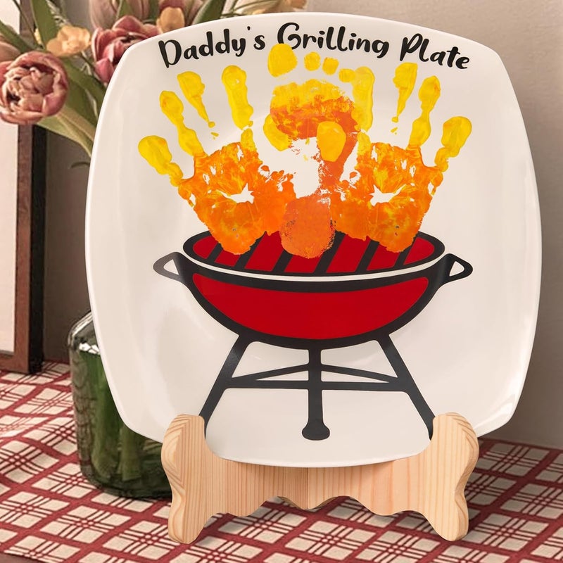 ORIENTAL CHERRY Father's Day Gifts - DIY Daddy's Grilling Plate with Handprint - Personalized Step Dad Gifts from Wife Kids - Funny BBQ Crafts Birthday Present Ideas for First Papa from Daughter Son - Image 5