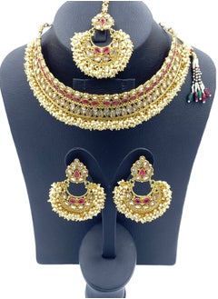 GOHONA GOHONA Royal Bling Bollywood Traditional Indian  Jewelry Necklace With Earrings Set and 1 Tikka in Magenta colour  - Image 2
