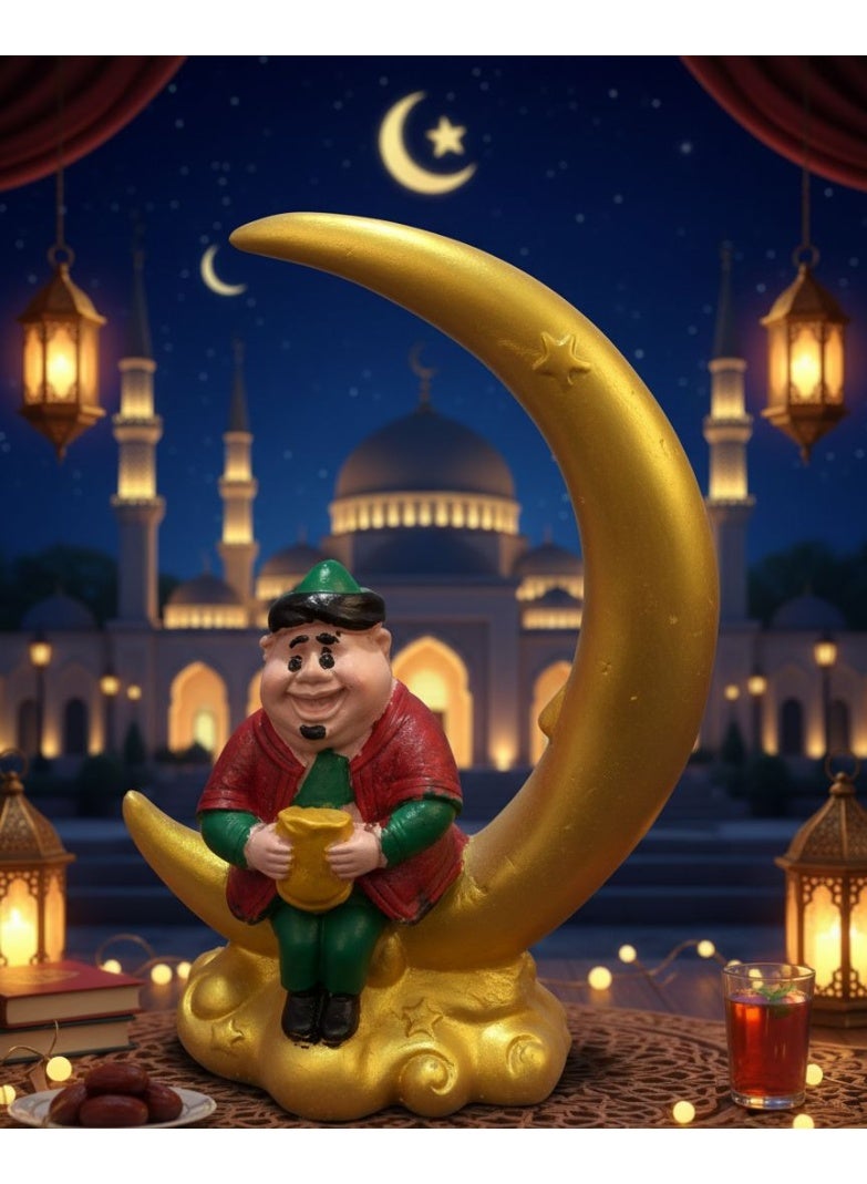 مجسم رمضان بورسلين ودياسطي فنانيس واقف هلال رمضان ذهبي  مقاس ٢١سم - Image 2