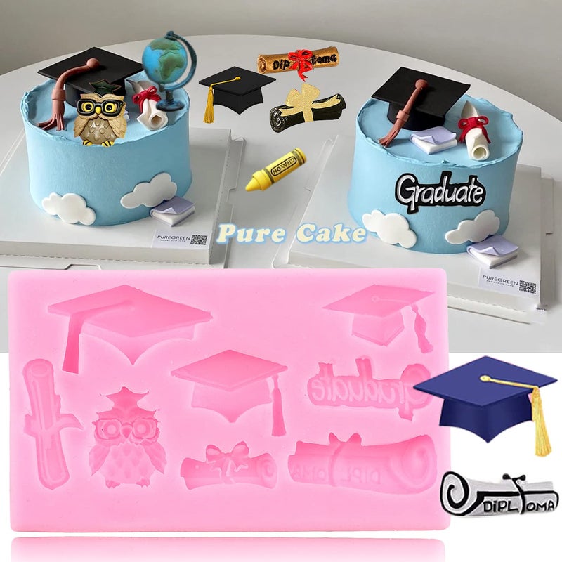ZiXiang Graduation Silicone Molds Doctoral Cap Diploma Graduate Fondant Molds Back to School Silicone Mold For Cake Decorating Cupcake Topper Candy Chocolate Gum Paste Set of 2 - Image 3