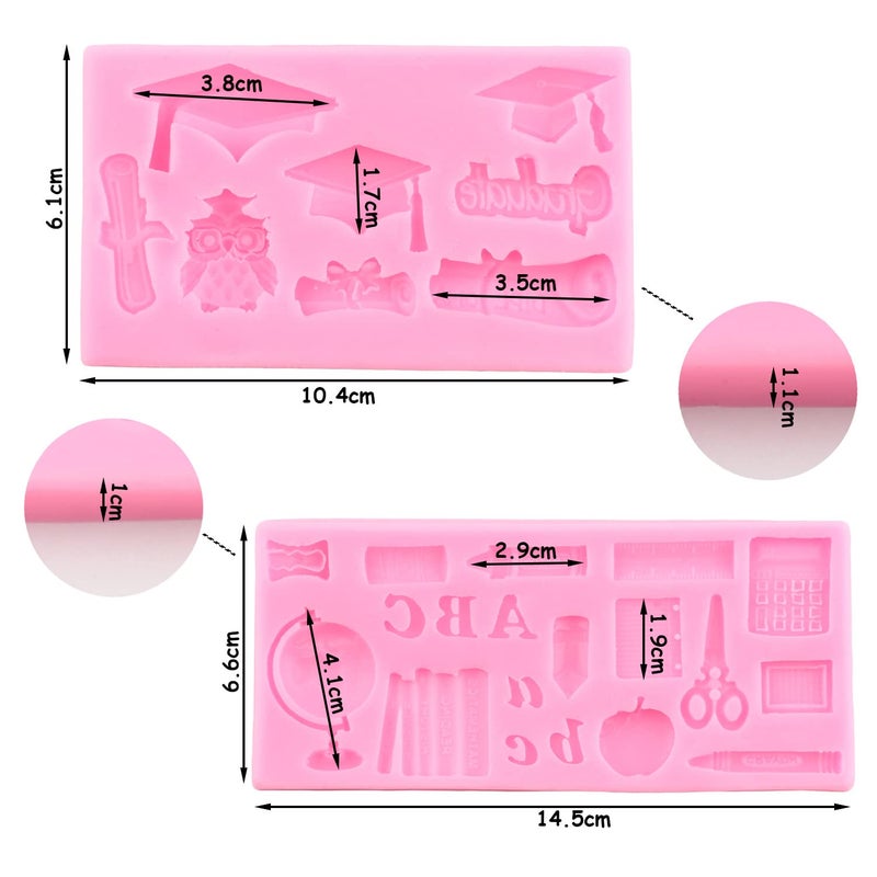 ZiXiang Graduation Silicone Molds Doctoral Cap Diploma Graduate Fondant Molds Back to School Silicone Mold For Cake Decorating Cupcake Topper Candy Chocolate Gum Paste Set of 2 - Image 5