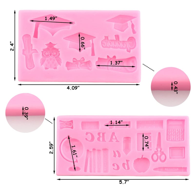 ZiXiang Graduation Silicone Molds Doctoral Cap Diploma Graduate Fondant Molds Back to School Silicone Mold For Cake Decorating Cupcake Topper Candy Chocolate Gum Paste Set of 2 - Image 4