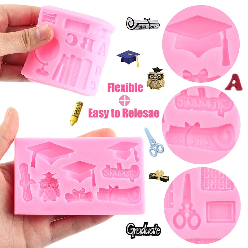 ZiXiang Graduation Silicone Molds Doctoral Cap Diploma Graduate Fondant Molds Back to School Silicone Mold For Cake Decorating Cupcake Topper Candy Chocolate Gum Paste Set of 2 - Image 2