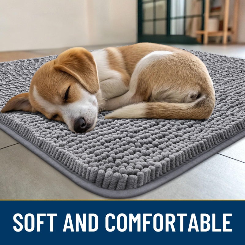 Smiry Dog Door Mat for Muddy Paws 48x30, Absorbs Moisture and Dirt Doormat, Non-Slip Washable Quick Dry Chenille Front Door Mat Indoor Entrance, Entryway Carpet for Inside Floor, Grey - Image 2