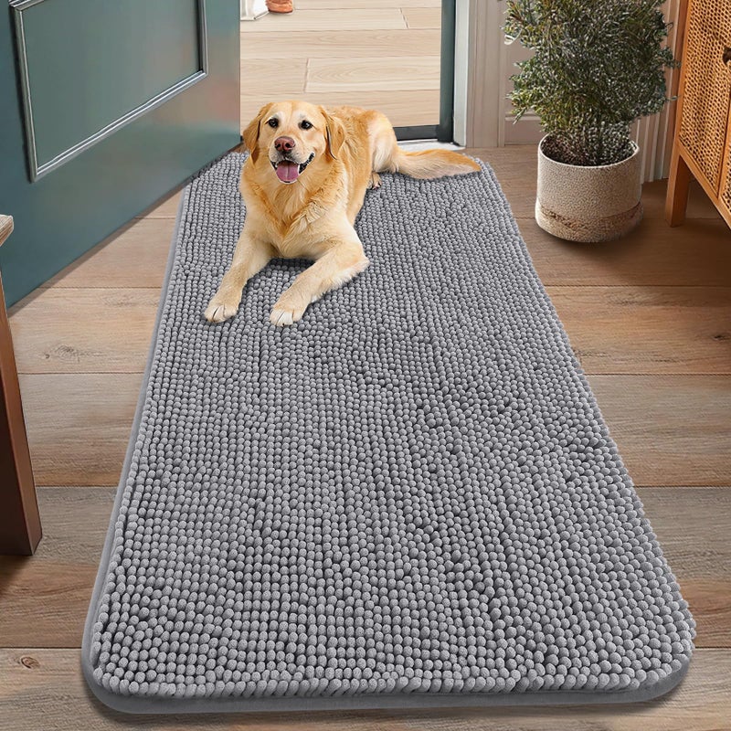 Smiry Dog Door Mat for Muddy Paws 48x30, Absorbs Moisture and Dirt Doormat, Non-Slip Washable Quick Dry Chenille Front Door Mat Indoor Entrance, Entryway Carpet for Inside Floor, Grey - Image 1