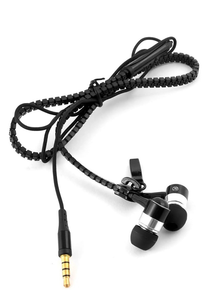IN-EAR ZIP ZIPPER STEREO HANDS-FREE HEADPHONE EARPHONE EARBUD MIC FOR Mobile Phones BLACK - Image 4