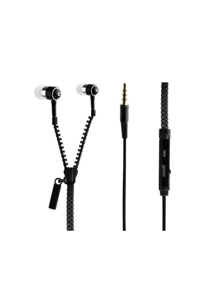 IN-EAR ZIP ZIPPER STEREO HANDS-FREE HEADPHONE EARPHONE EARBUD MIC FOR Mobile Phones BLACK - Image 3