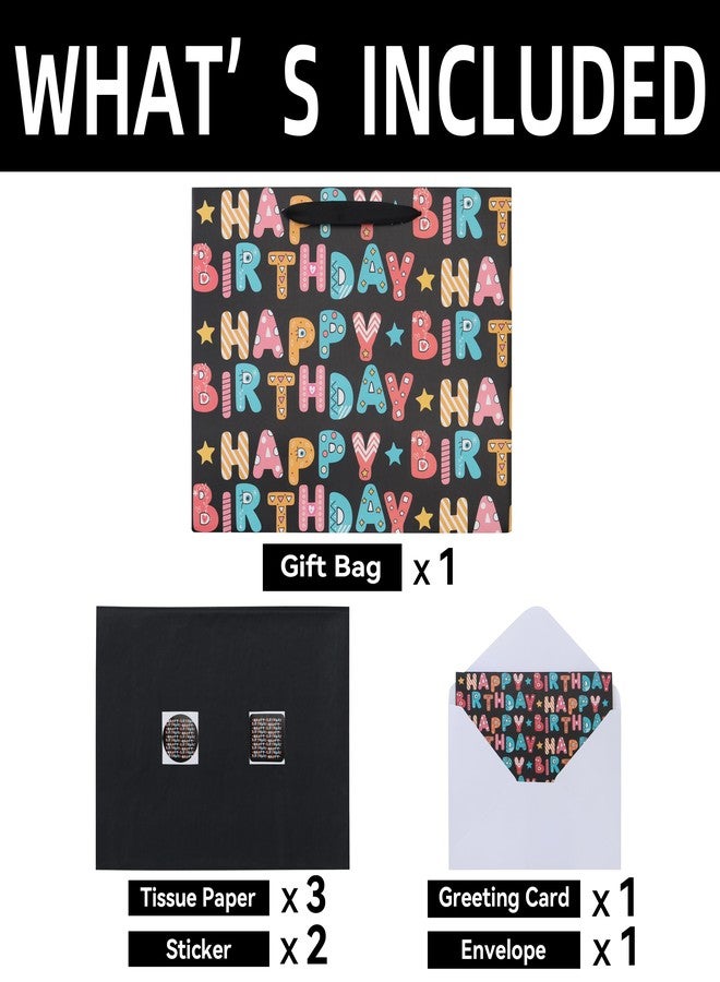 Qirrmiy 13'' Large Birthday Gift Bag Set with Handles, Greeting Card, Tissue Papers and Stickers for Boys', Girls', Kids' Party, Baby, Newborn, Cartoon Birthday Design, 1 Pcs - Image 3