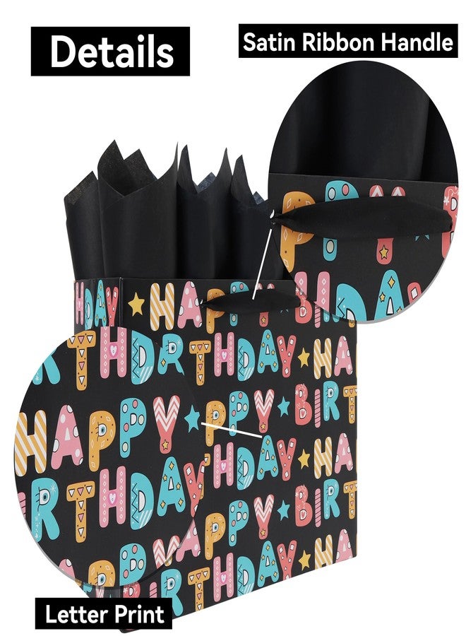 Qirrmiy 13'' Large Birthday Gift Bag Set with Handles, Greeting Card, Tissue Papers and Stickers for Boys', Girls', Kids' Party, Baby, Newborn, Cartoon Birthday Design, 1 Pcs - Image 4