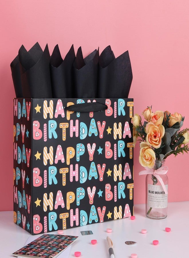 Qirrmiy 13'' Large Birthday Gift Bag Set with Handles, Greeting Card, Tissue Papers and Stickers for Boys', Girls', Kids' Party, Baby, Newborn, Cartoon Birthday Design, 1 Pcs - Image 5