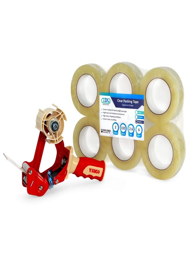 IDL Packaging شريط تغليف كونكورد من IDL Packaging مع موزع - 6 لفات من شريط شفاف، مقاس 2 بوصة × 2.6 مل × 110 ياردة - مثالي لإغلاق الكراتين أثناء النقل والشحن - Image 1