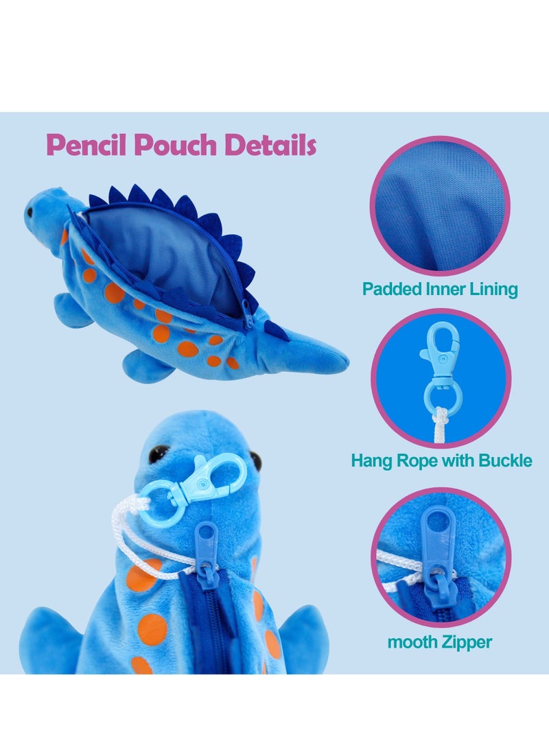 Excefore - Pencil Case for Boy,  Dinosaur Pencil Pen Holder Case, 3D Plush Animal School Supplies Storage Bag Pouch Plush Toy for Kids(Blue） - Image 1
