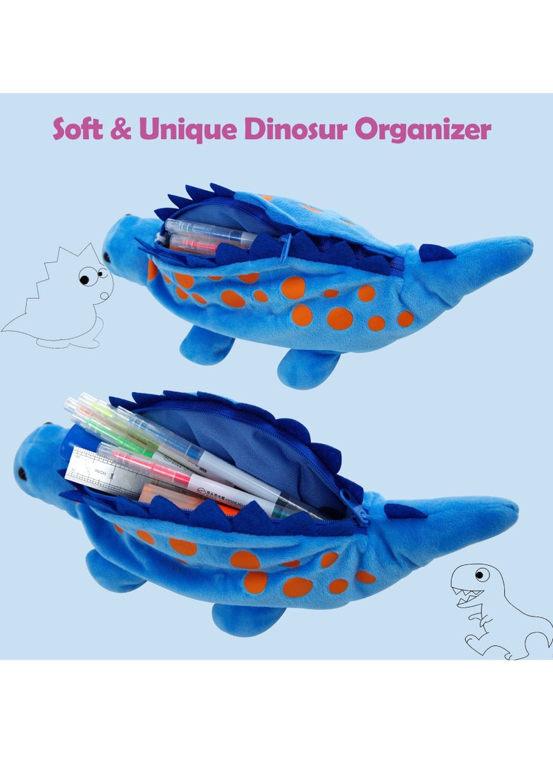 Excefore - Pencil Case for Boy,  Dinosaur Pencil Pen Holder Case, 3D Plush Animal School Supplies Storage Bag Pouch Plush Toy for Kids(Blue） - Image 1