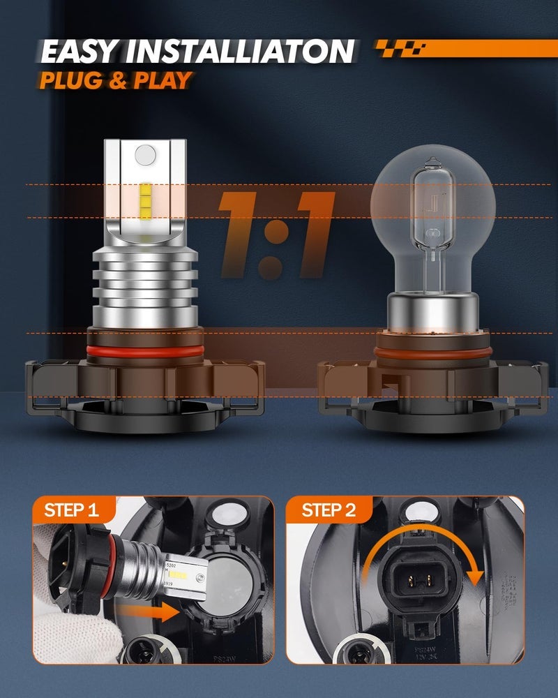 SEALIGHT 5201/5202 LED Fog Light Bulbs, Real 1:1 100% Successful Installation, 6500K Cool White Fog Light Bulb, PS24W/PS19W LED Fog Lights For Cars,Trucks,SUV, 3 Mins Plug-N-Play, Pack of 2 - Image 3