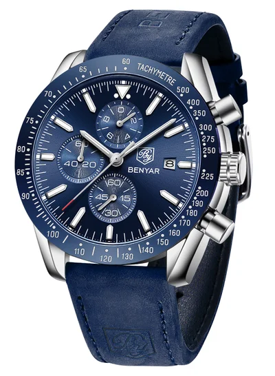 BENYAR BY BENYAR Watch for Men Analog Quartz Chronograph Waterproof Luminous Designer Mens Wrist Watches Business Work Sport Casual Dress Watch with Silicone Strap Elegant Gifts for Men