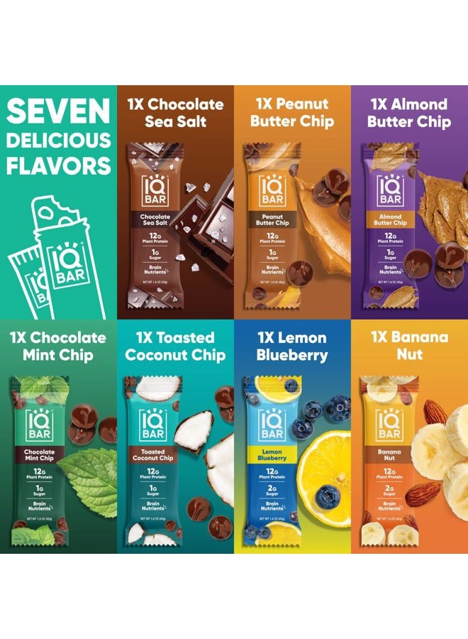 IQBAR Clean Plant Protein Bars - Bar Sampler - 7 Count - Keto, Vegan, High Fiber, Gluten and Dairy Free, Low Sugar Snack - Brain and Body Nutrients for Focus, Energy, Meal Replacement - Image 2
