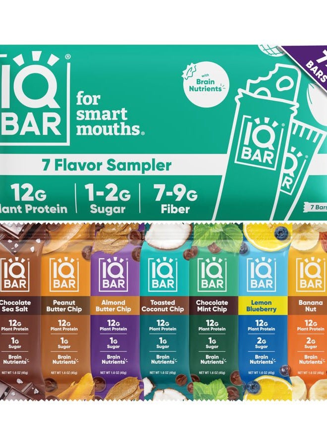 IQBAR Clean Plant Protein Bars - Bar Sampler - 7 Count - Keto, Vegan, High Fiber, Gluten and Dairy Free, Low Sugar Snack - Brain and Body Nutrients for Focus, Energy, Meal Replacement - Image 1