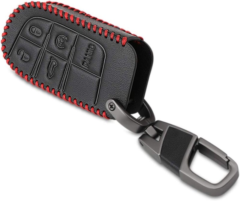 VCiiC Leather Car key Cover Cases Fit Jeep Grand Cherokee Dodge Challenger Charger Dart Durango Journey Chrysler 300,etc, Red - Image 1
