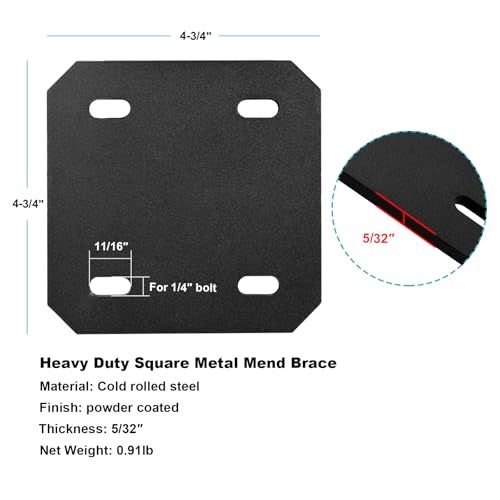 heneng 6 Pcs Heavy Duty Flat Mending Plate, 4-3/4" x 4-3/4", Square Fixing Repair Connector Bracket, 5/32" Thick - Image 2