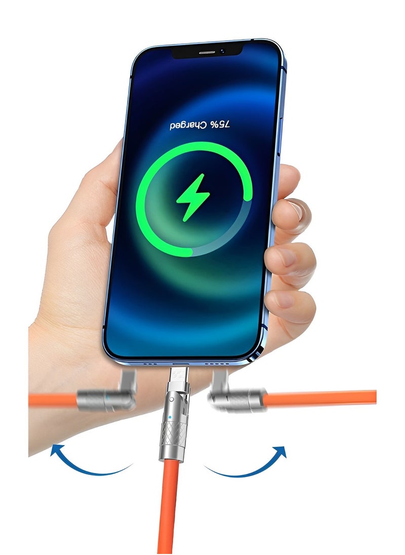 كابل شاحن iPhone سريع الشحن يدور 180 درجة كابل شاحن Lightning طويل سلك شحن سريع لأجهزة Android وType-C وIOS