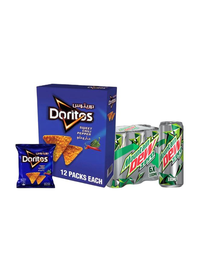 Mountain Dew Doritos Sweet Chili Chips 21grams Pack of 12 + Mountain Dew Zero Sugar Cans 6 x 330ml - Image 1