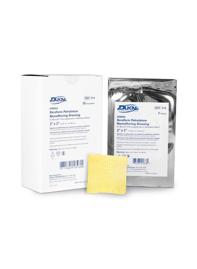 Dukal 214 Xeroform Petrolatum Gauze, Sterile, 2" W x 2" L 25 Count (Pack of 1) - Image 1