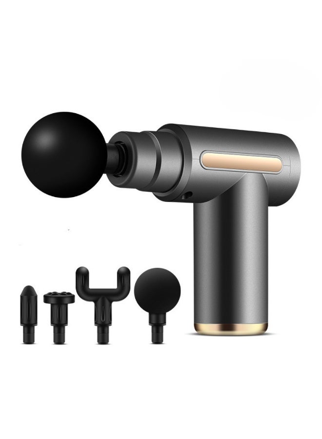 جهاز تدليك عضلات صغير مسدس محمول هادئ  يحتوي على 6 سرعات و4 رؤوس تدليك، مزود بمنفذ شحن USB-C، لتدليك اليد، الساق، الرقبة والكتف ( رمادى )