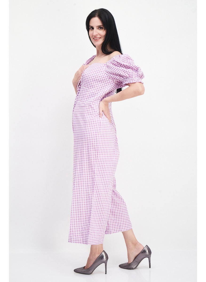 RIVER ISLAND Women Checkered Short Sleeve Jumpsuit, Purple  - Image 3