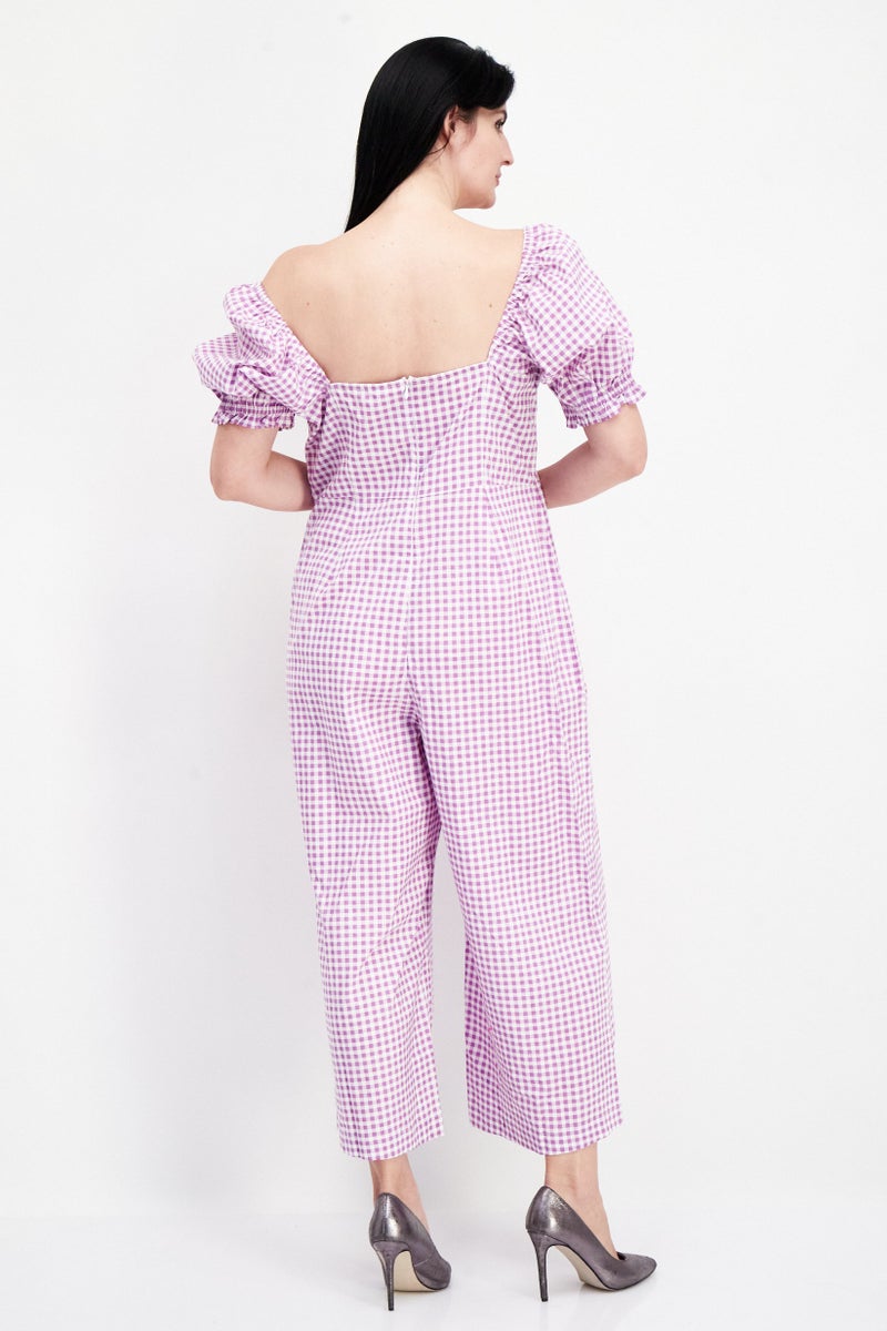 RIVER ISLAND Women Checkered Short Sleeve Jumpsuit, Purple - Image 2