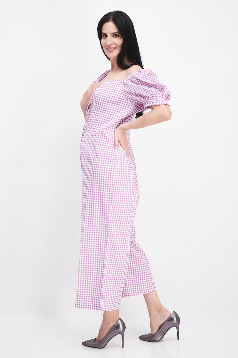 RIVER ISLAND Women Checkered Short Sleeve Jumpsuit, Purple - Image 3