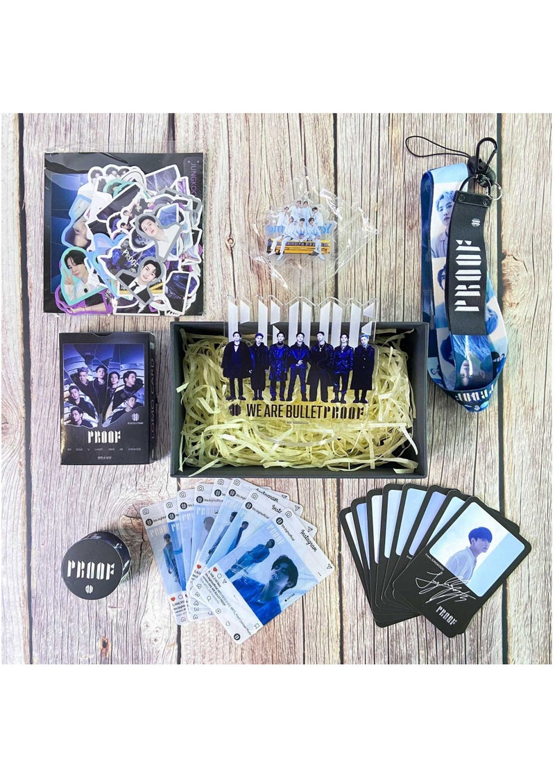 Bts New Album PROOF Gift Box With Lomo Cards, Acrylic Stand, Hand Account Tape, Keychain, Lanyard, Stickers, Photo Card