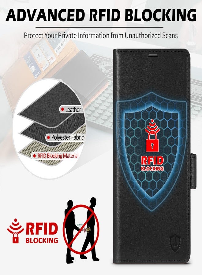 SHIELDON Case for Galaxy S25 Ultra 5G, Genuine Leather Wallet Case [Card Holder][Kickstand][RFID Blocking] Shockproof Protection Magnetic Cover Compatible with Galaxy S25 Ultra 6.9" 2025 - Black - Image 4