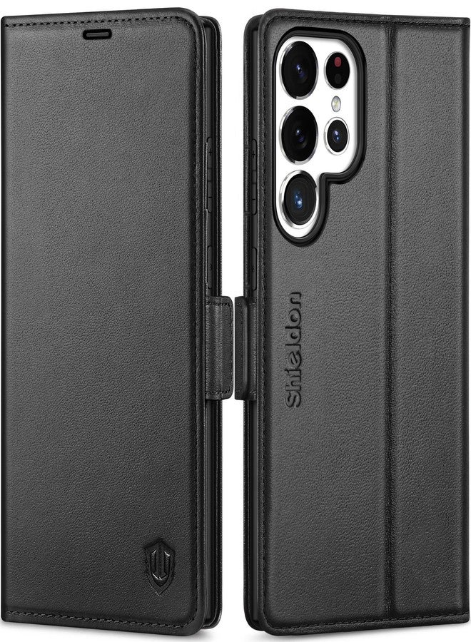 SHIELDON Case for Galaxy S25 Ultra 5G, Genuine Leather Wallet Case [Card Holder][Kickstand][RFID Blocking] Shockproof Protection Magnetic Cover Compatible with Galaxy S25 Ultra 6.9" 2025 - Black - Image 1