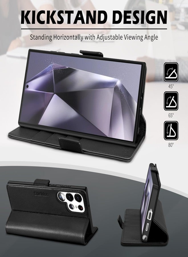 SHIELDON Case for Galaxy S25 Ultra 5G, Genuine Leather Wallet Case [Card Holder][Kickstand][RFID Blocking] Shockproof Protection Magnetic Cover Compatible with Galaxy S25 Ultra 6.9" 2025 - Black - Image 5