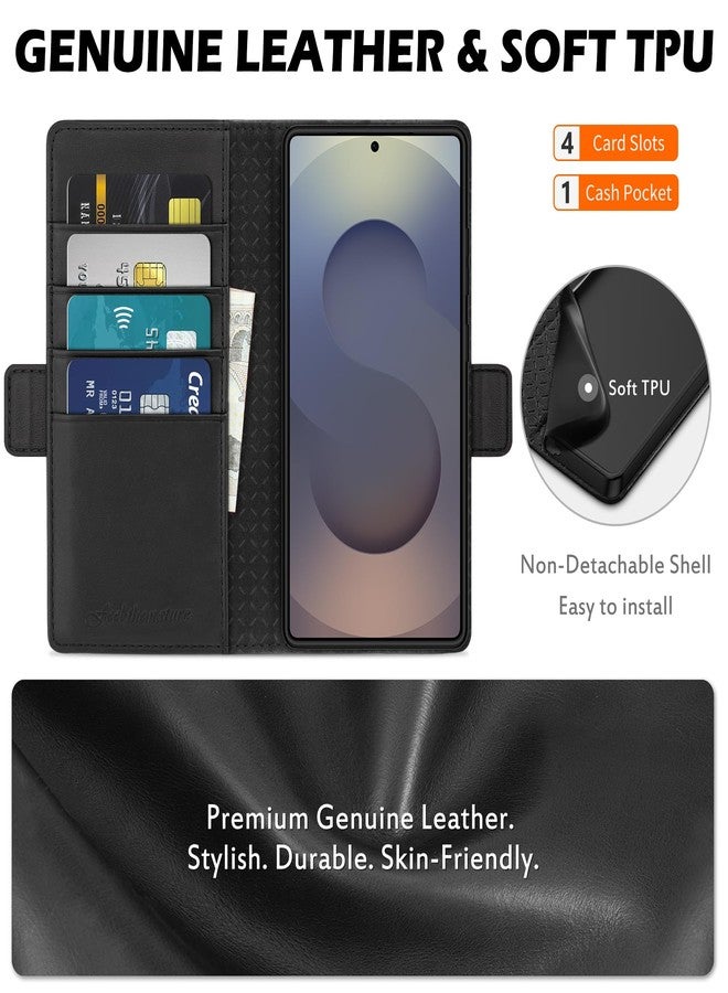 SHIELDON Case for Galaxy S25 Ultra 5G, Genuine Leather Wallet Case [Card Holder][Kickstand][RFID Blocking] Shockproof Protection Magnetic Cover Compatible with Galaxy S25 Ultra 6.9" 2025 - Black - Image 3