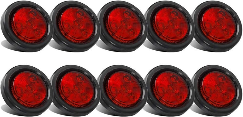Partsam 10x Red 2" Round Sealed Clearance Marker Light 4LED Grommet & Pigtails w Reflex Lens, [DOT Approved] 2 inch round led marker lights, 2 inch round led trailer lights, 2 inch round led lights - Image 1