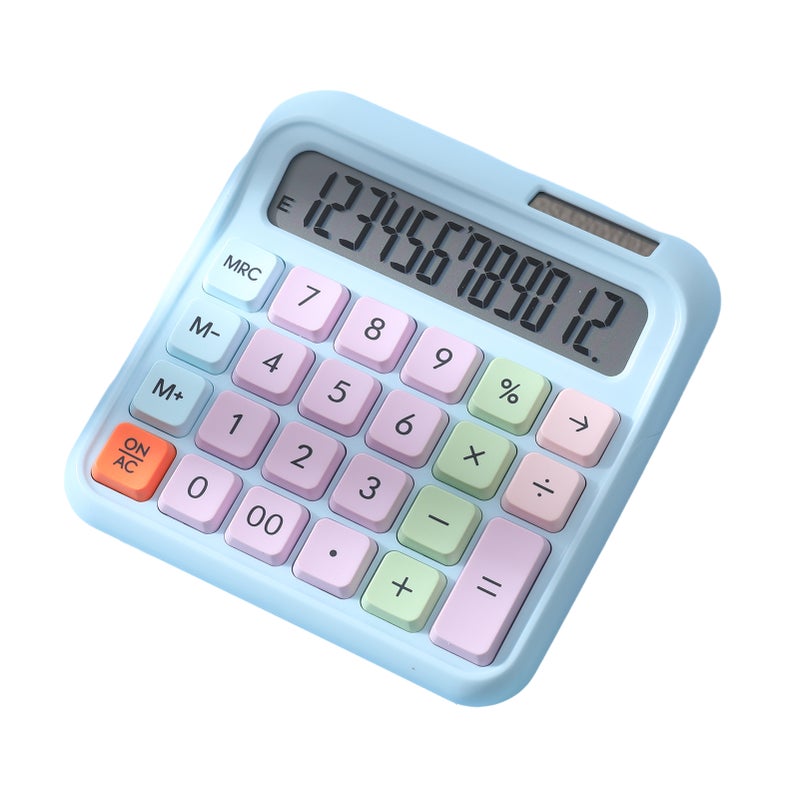 Desktop Calculator 12 Digit Large and LCD Display Big Button Calculators Solar Power and Battery Operated Suitable for Office School Home for Kids Students Accountant - Blue - Image 1