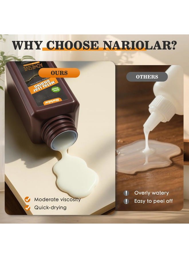 Nariolar All-in-One Gold Leaf Adhesive Kit – 3.4 Fl Oz Gilding Adhesive and 3.4 Fl Oz Varnish, 100 Sheets Gold Leaf, 7 Brushes & Tweezers for Crafting & Decorative Art - Image 5