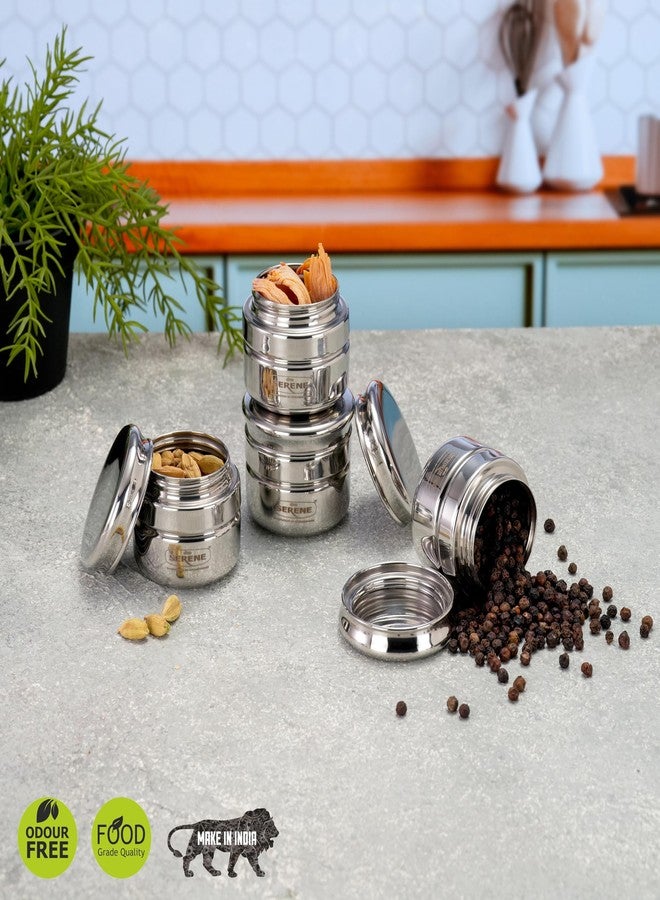 Serene Stainless Steel Containers for Kitchen - Tea, Coffee, Snacks, Spice Dispensers | Leak-Proof & Airtight Kitchen Organizer and Storage Set for Modular Kitchen [882, 100 ML Each, Set of 4] - Image 2