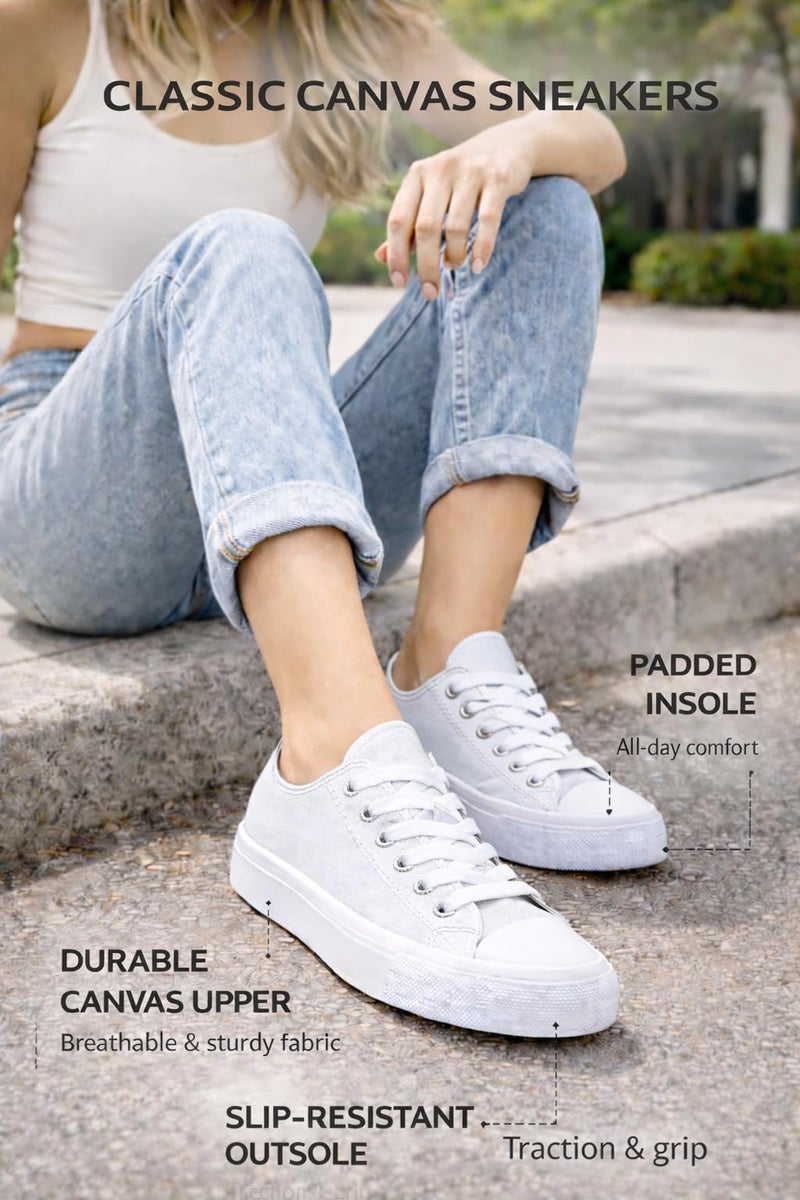 hello basics Canvas Shoes for Women Casual Low Top Women's Fashion Sneakers Slip on for Women (9, White) - Image 4