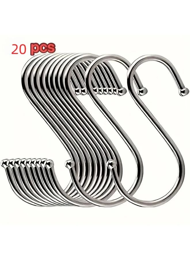 20pcs Heavy Duty Stainless Steel S Hooks Rustproof Kitchen Organizer For Pots Pans - Image 1