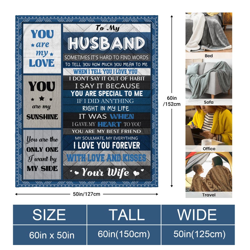 Quilazy هدايا كويلازي له، هدية عيد ميلاد الزوج، هدايا الأزواج من الزوجة، أفضل هدايا الرجال لذكرى الزواج، عيد الميلاد، عيد الأب/عيد الحب، هدية عيد ميلاد له، بطانية 60"X 50" للرجال الأزواج - Image 5