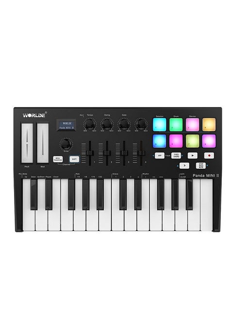 Panda Mini Ii Portable 25-Key Usb Midi Keyboard Controller With 8 Rgb Backlit Trigger Pads 4 Assignable Control Knobs 4 Assignable Sliders