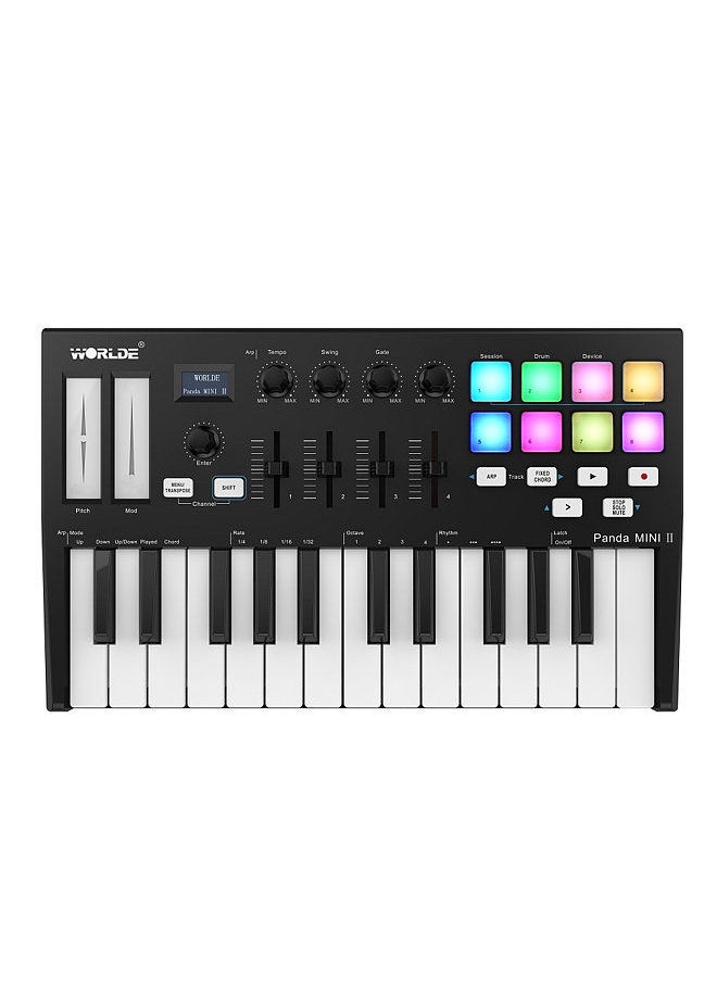 WORLDE - Panda Mini Ii Portable 25-Key Usb Midi Keyboard Controller With 8 Rgb Backlit Trigger Pads 4 Assignable Control Knobs 4 Assignable Sliders - Image 1