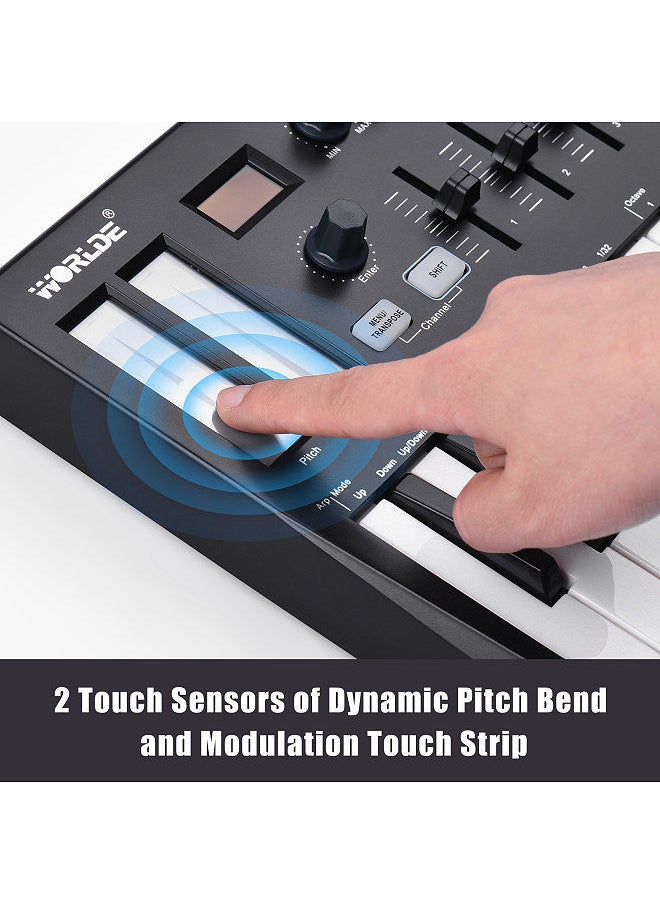 WORLDE - Panda Mini Ii Portable 25-Key Usb Midi Keyboard Controller With 8 Rgb Backlit Trigger Pads 4 Assignable Control Knobs 4 Assignable Sliders - Image 1